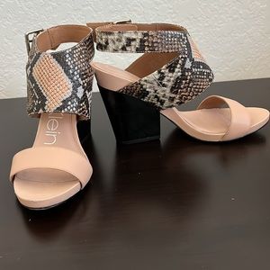Calvin Klein genuine snake skin and leather sandals! Like new! So comfy!